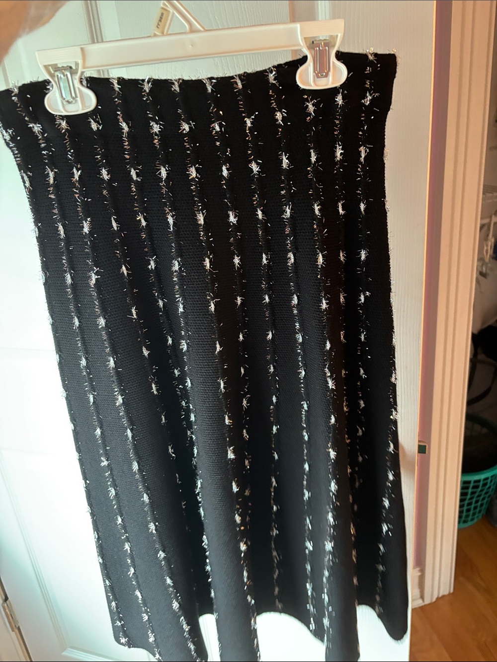 Black Ribbed Knit Midi Skirt with Metallic Thread